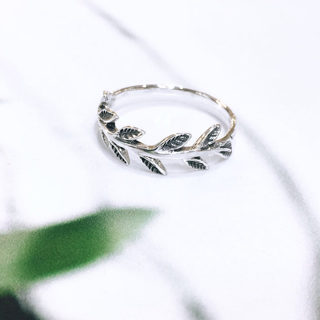 Sterling Silver Leaf Ring - .925 Solid Silver, Choose Your Color, Durable & Timeless - View #9