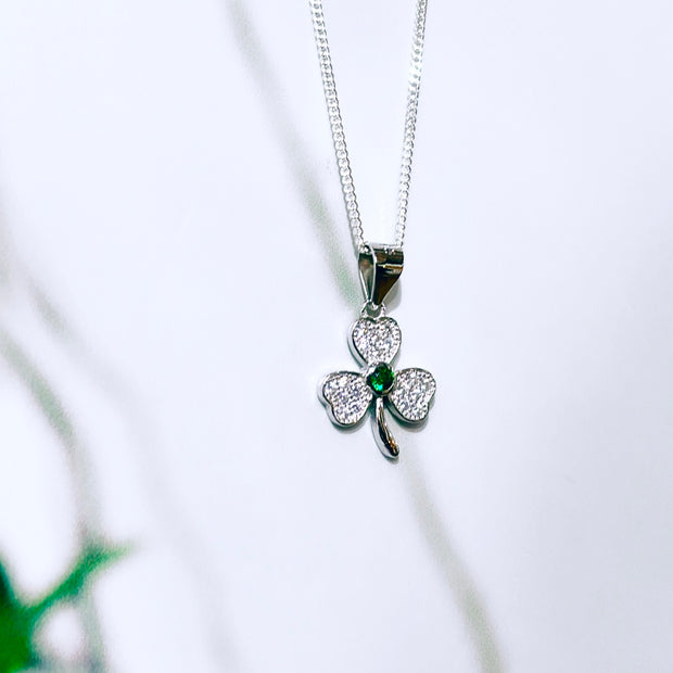Sterling Silver Shamrock with Green Center