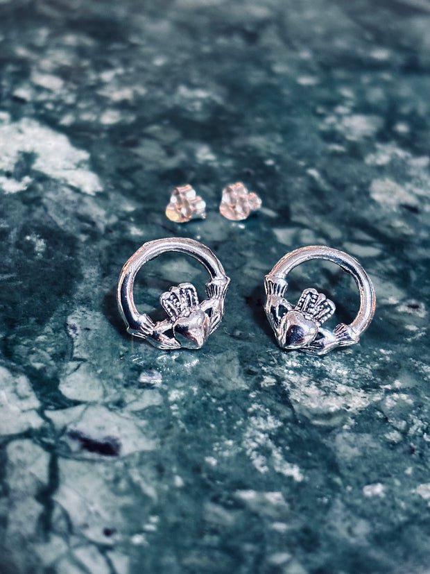 Sterling Silver Traditional Claddagh Studs