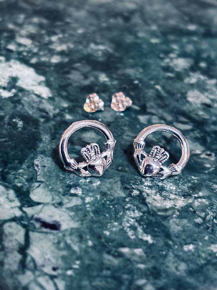 Sterling Silver Traditional Claddagh Studs
