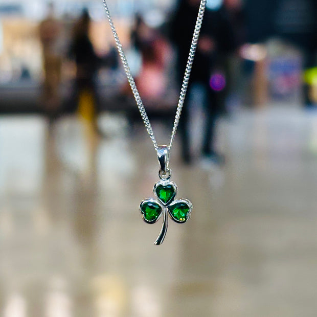 Sterling Silver Green CZ Shamrock