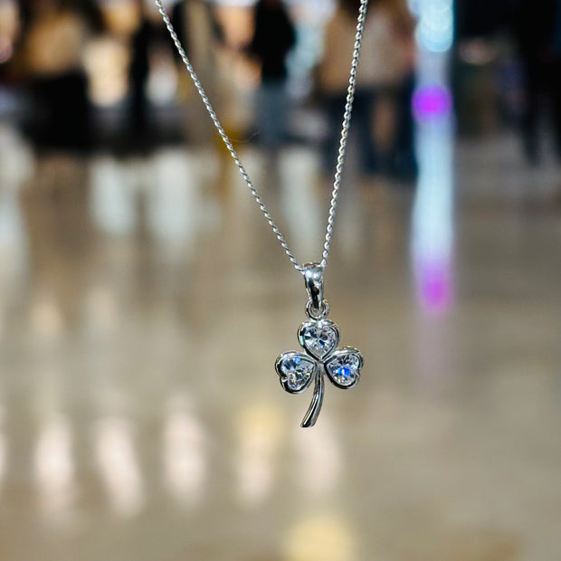 Sterling Silver White CZ Shamrock