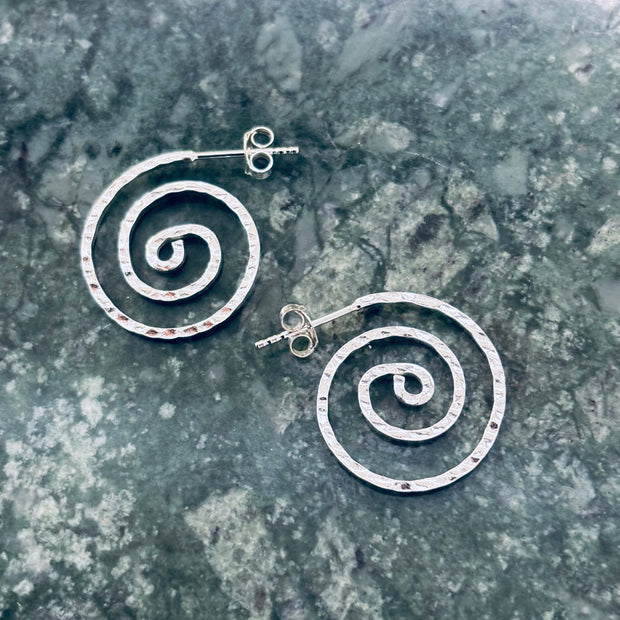 Sterling Silver Hammered Spiral studs