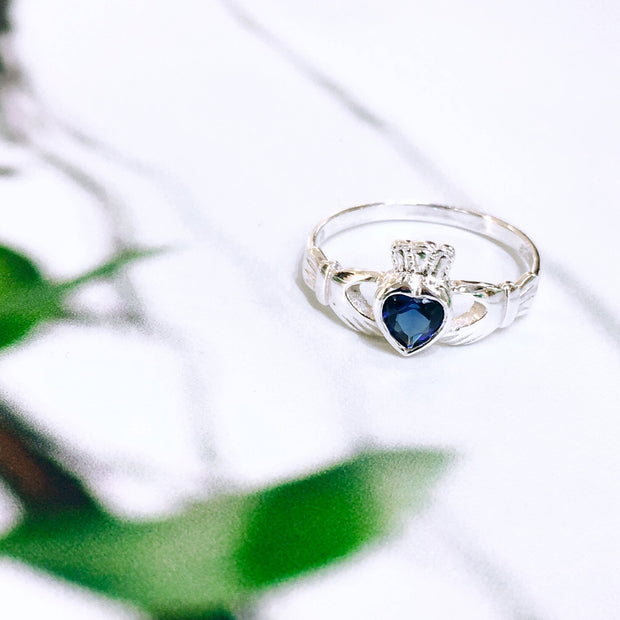 Sterling Silver Sapphire Zirconia Claddagh Ring