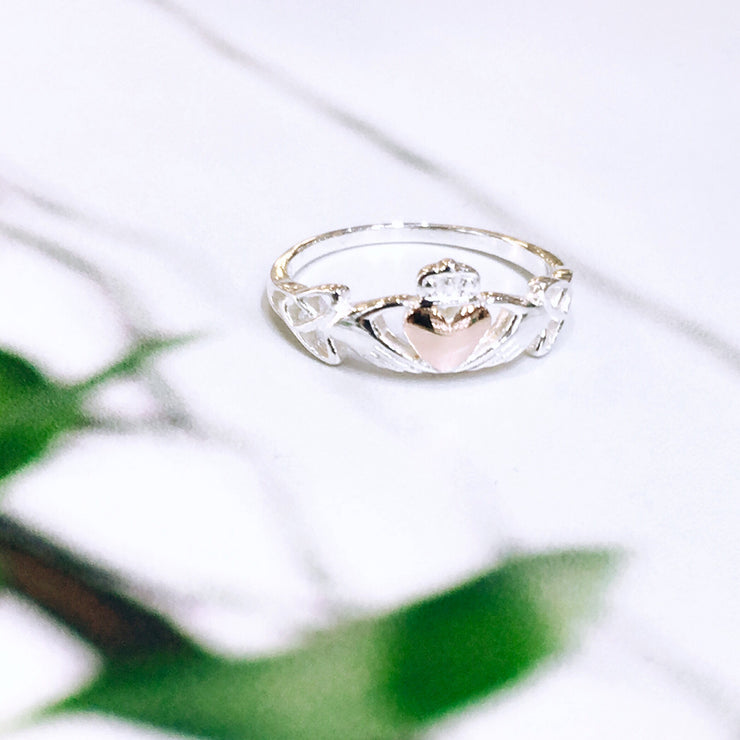 Sterling Silver Claddagh with Rose Gold Heart